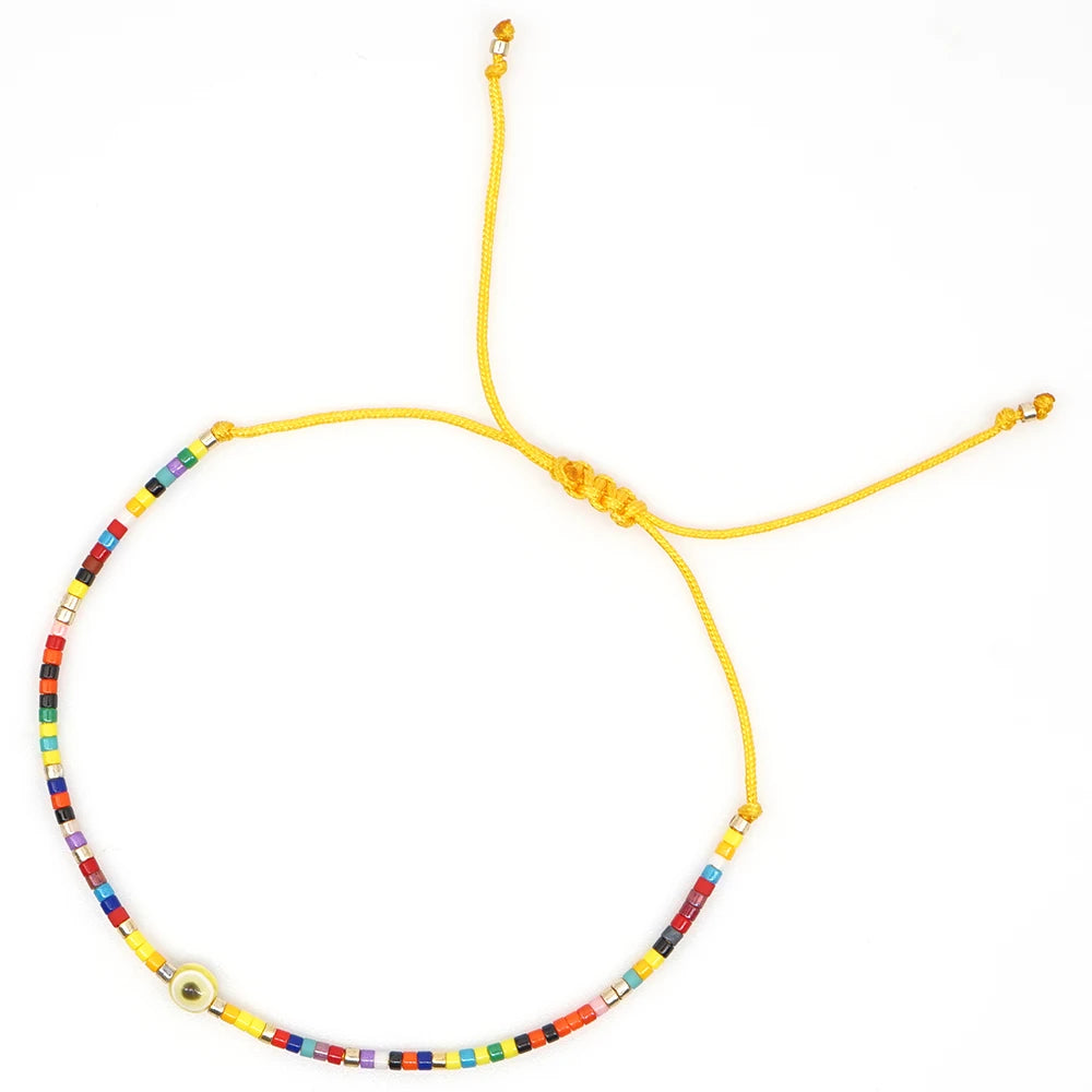 Easter Eye Rainbow Bracelet Tiny String Simple Bracelets Adjustable for Women Men Miyuki Beads Proetction Luck Multicolor