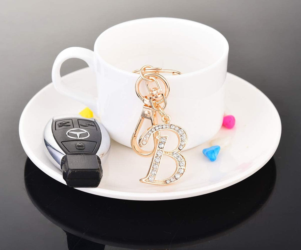 Keychain for Women Purse Charms for Handbags Crystal Alphabet Initial Letter Pendant with Key Ring