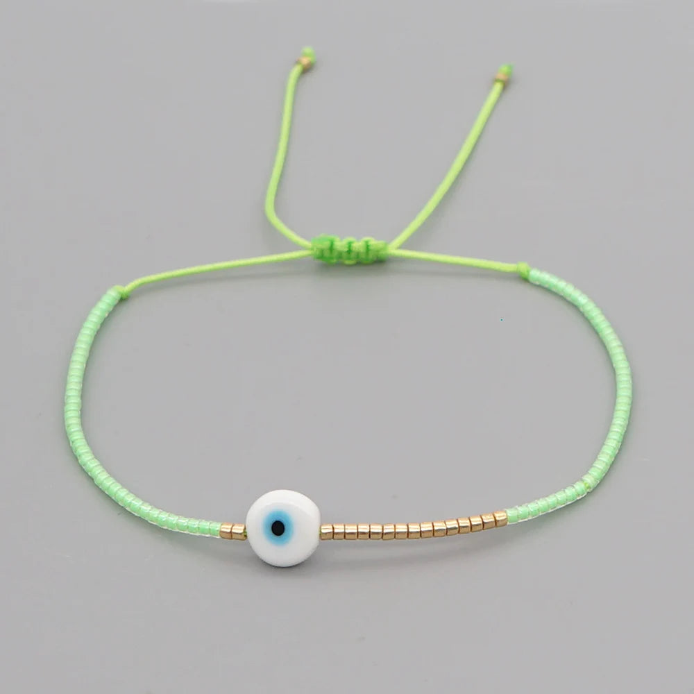 Easter Eye Rainbow Bracelet Tiny String Simple Bracelets Adjustable for Women Men Miyuki Beads Proetction Luck Multicolor