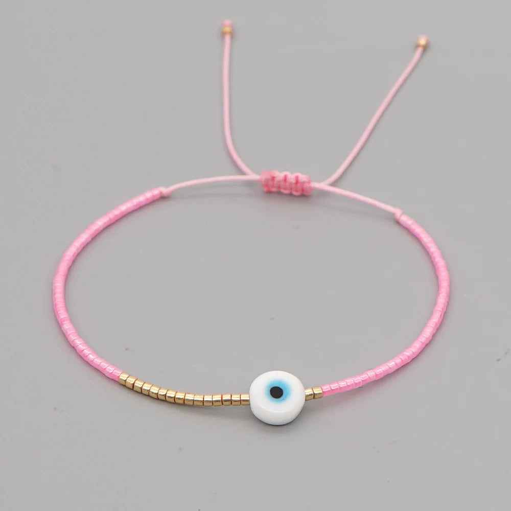 Easter Eye Rainbow Bracelet Tiny String Simple Bracelets Adjustable for Women Men Miyuki Beads Proetction Luck Multicolor
