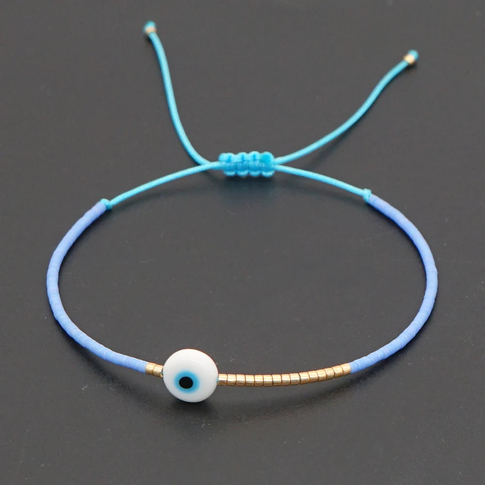 Easter Eye Rainbow Bracelet Tiny String Simple Bracelets Adjustable for Women Men Miyuki Beads Proetction Luck Multicolor