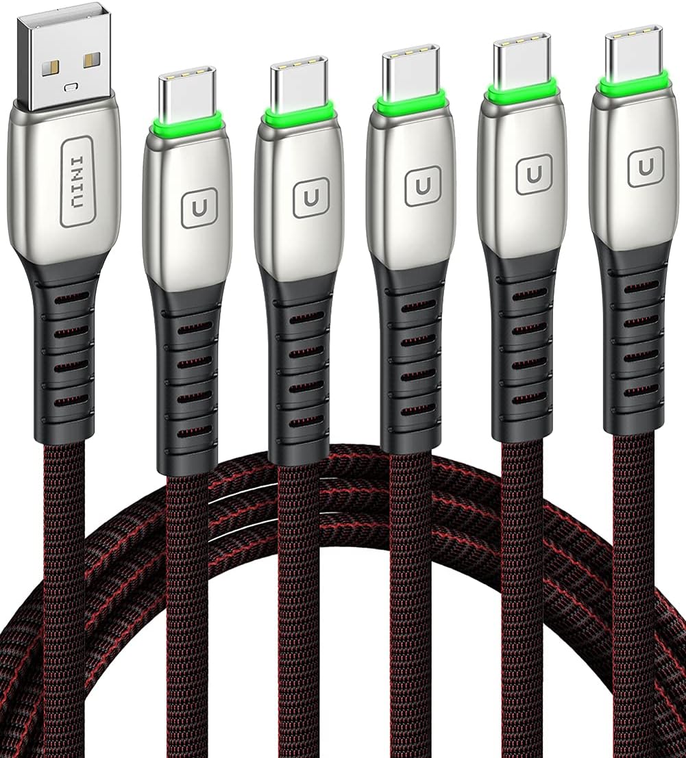 USB Type-C Cable Set, 5-Pack (3.1A) Quick Charge QC3.0 Fast Charging Cables (1.6ft, 3.3ft, 3.3ft, 6.6ft, 6.6ft) Durable Nylon for Samsung Galaxy S20, S10, S9, S8 Plus, Note 10, 9, LG, Google Pixel and More