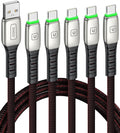 USB Type-C Cable Set, 5-Pack (3.1A) Quick Charge QC3.0 Fast Charging Cables (1.6ft, 3.3ft, 3.3ft, 6.6ft, 6.6ft) Durable Nylon for Samsung Galaxy S20, S10, S9, S8 Plus, Note 10, 9, LG, Google Pixel and More