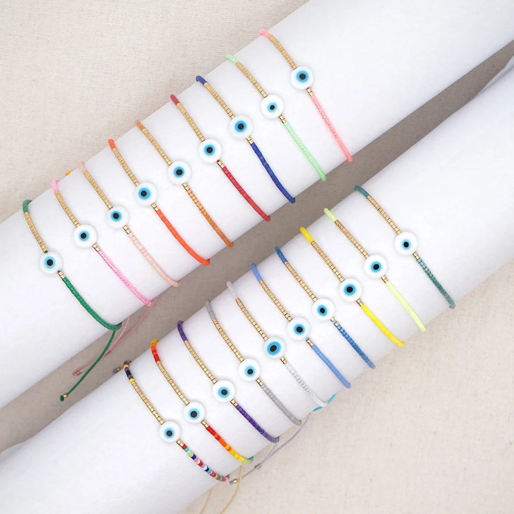 Easter Eye Rainbow Bracelet Tiny String Simple Bracelets Adjustable for Women Men Miyuki Beads Proetction Luck Multicolor