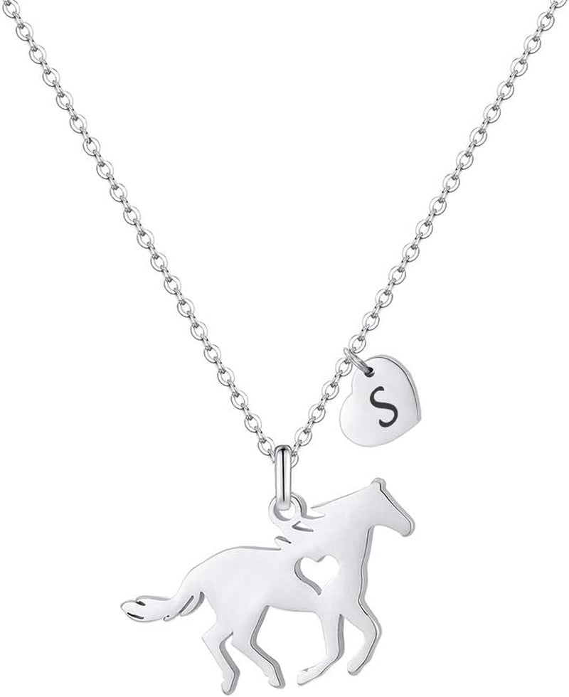 Easter Gifts for Kids Toddlers Teens - Easter Basket Stuffers Horse Necklace Gifts for Girls Horse Jewelry Necklaces Heart Initial Necklace Personalized Birthday Gift for Kids Teen Girl Women