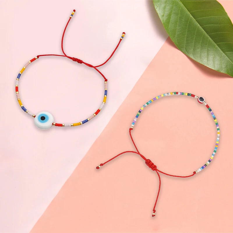 Easter Eye Rainbow Bracelet Tiny String Simple Bracelets Adjustable for Women Men Miyuki Beads Proetction Luck Multicolor