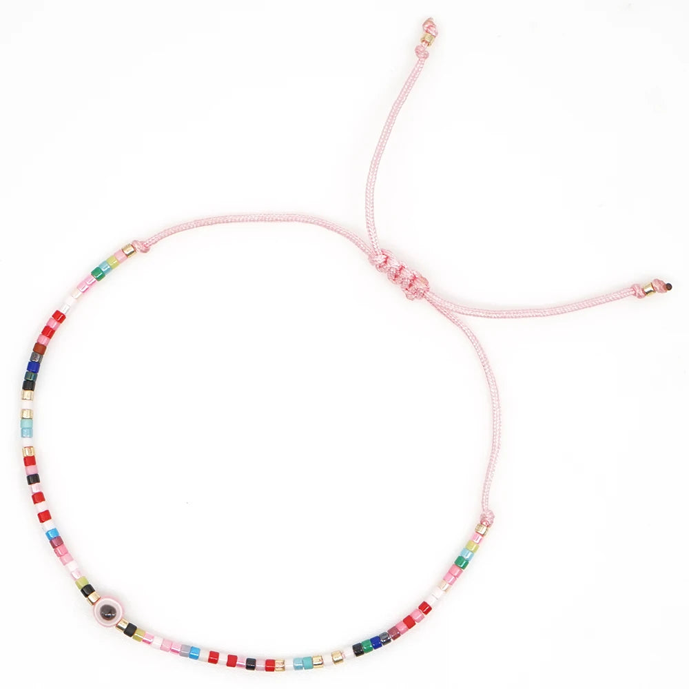 Easter Eye Rainbow Bracelet Tiny String Simple Bracelets Adjustable for Women Men Miyuki Beads Proetction Luck Multicolor