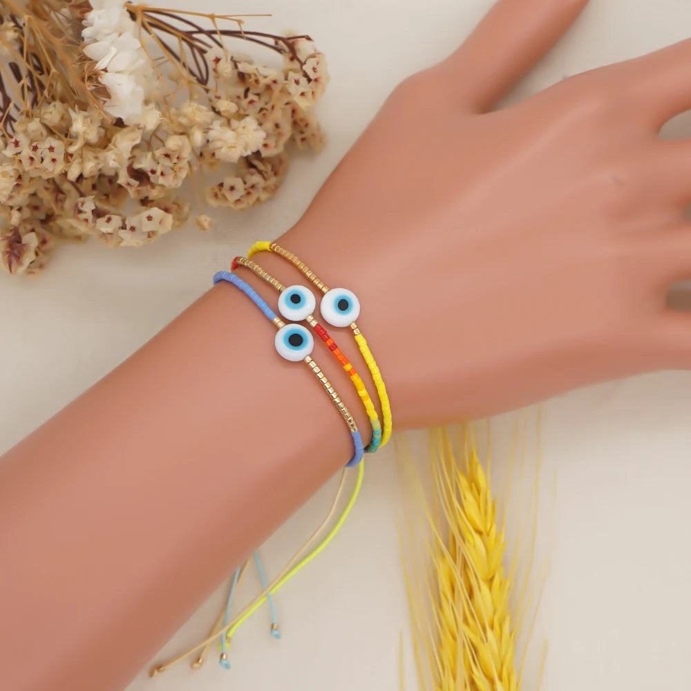 Easter Eye Rainbow Bracelet Tiny String Simple Bracelets Adjustable for Women Men Miyuki Beads Proetction Luck Multicolor
