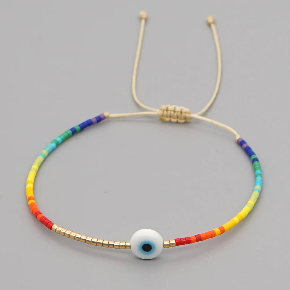 Easter Eye Rainbow Bracelet Tiny String Simple Bracelets Adjustable for Women Men Miyuki Beads Proetction Luck Multicolor