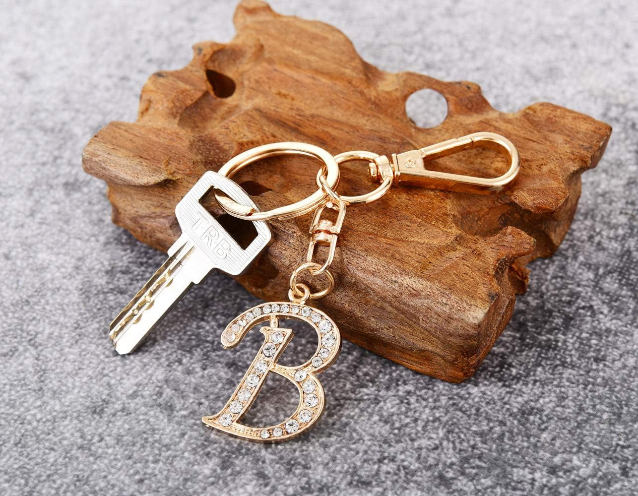 Keychain for Women Purse Charms for Handbags Crystal Alphabet Initial Letter Pendant with Key Ring