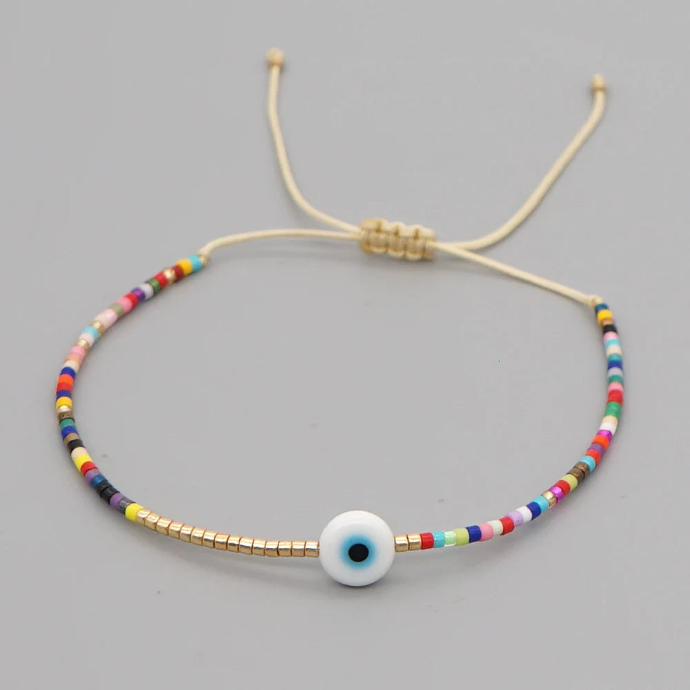 Easter Eye Rainbow Bracelet Tiny String Simple Bracelets Adjustable for Women Men Miyuki Beads Proetction Luck Multicolor