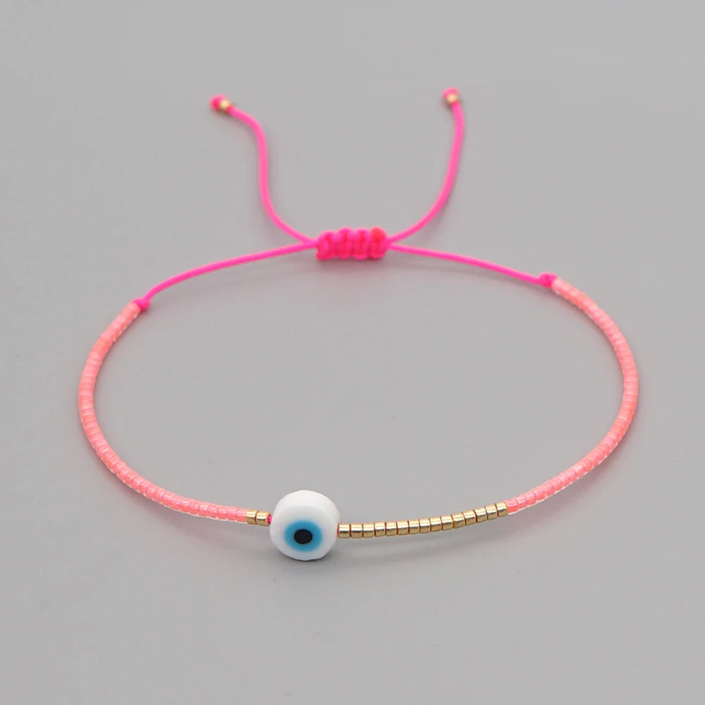 Easter Eye Rainbow Bracelet Tiny String Simple Bracelets Adjustable for Women Men Miyuki Beads Proetction Luck Multicolor